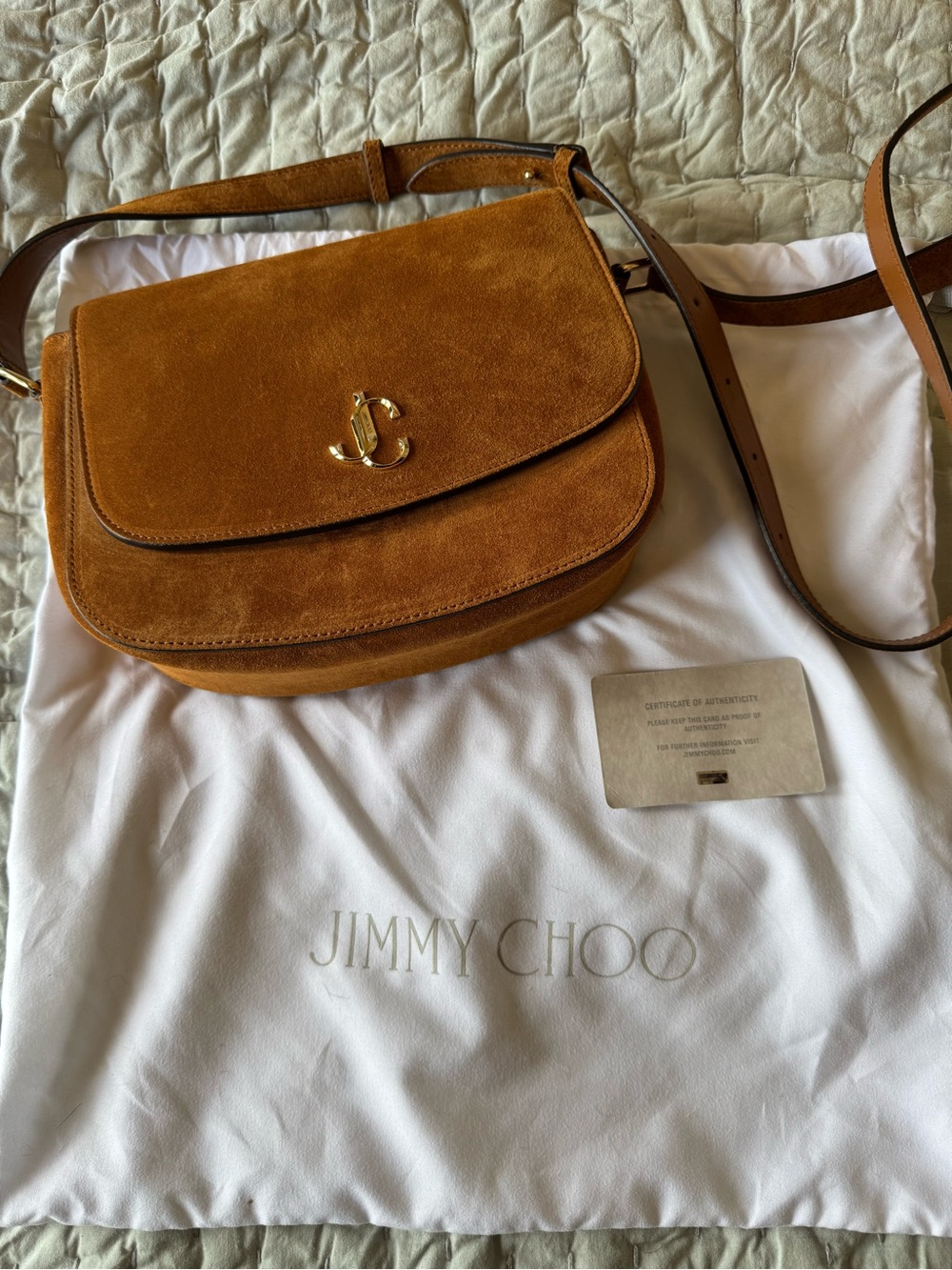 Jimmy Choo Tan Suede Crossbody Satchel